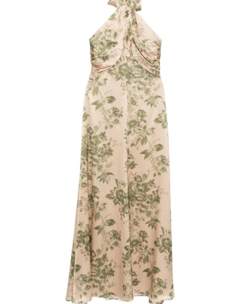 Reformation Blush Pink And Sage Green Floral Halter Maxi Dress